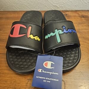 Champion Super Slide Split Script Sandals Womens Size 6 New